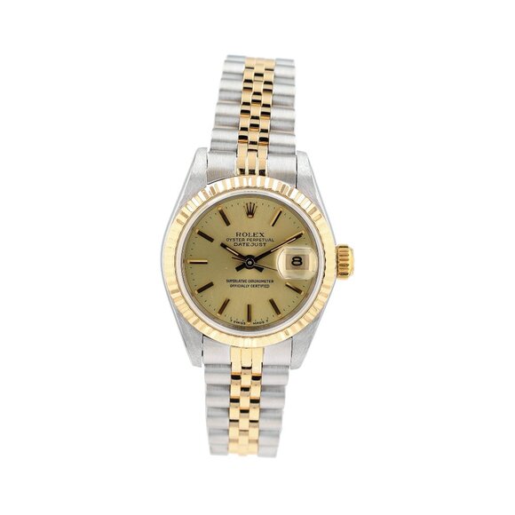 Rolex Ladies Datejust 26mm Two-Tone Champagne Dial Fluted Jubilee Band 69173 main image 5